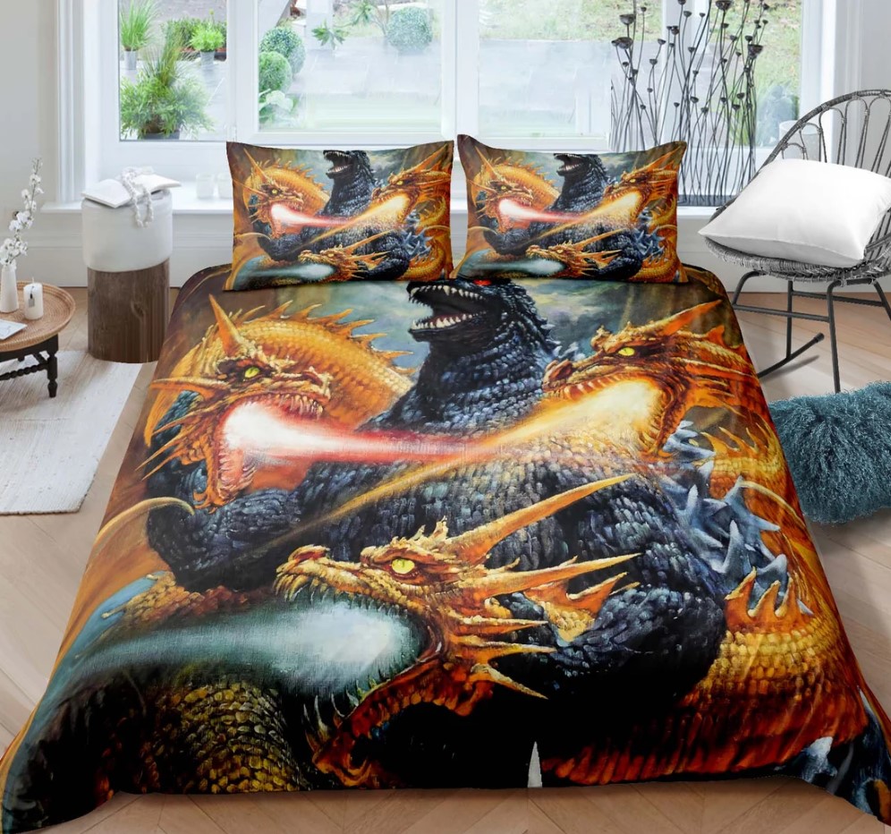 Personalized 3d Printed Godzilla Dinosaur Duvet Cover Cartoon Bedding Sets With 3 Pieces 1 Duvet Cover 2 Pillowcases Best Gift For Kids